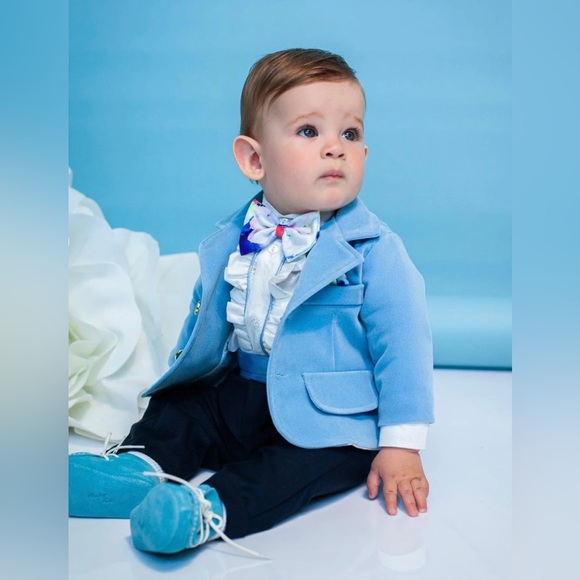 Blue Velvet Baby Boy Suit - 5 pieces - Picture 1 of 6